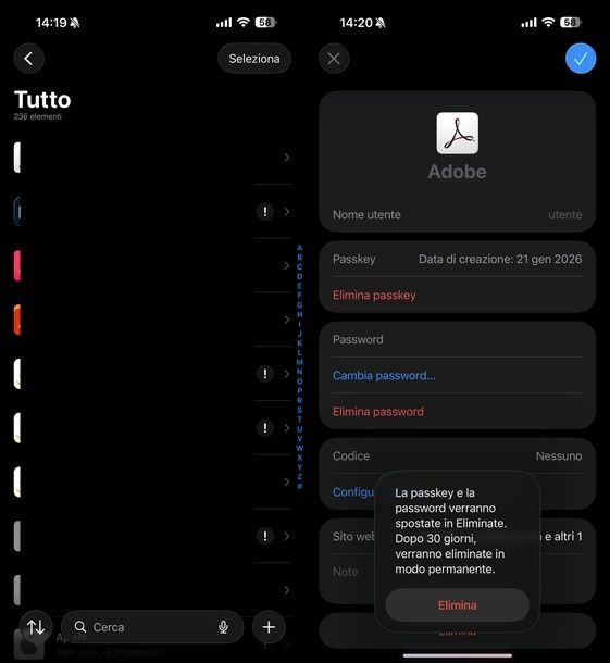 Eliminare indirizzo email memorizzato su iPhone