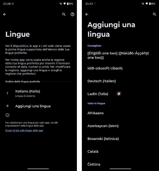 Come cambiare lingua telefono Android