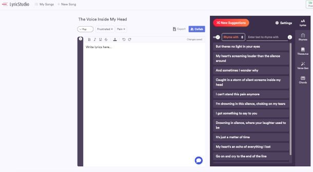 interfaccia sito LyricStudio