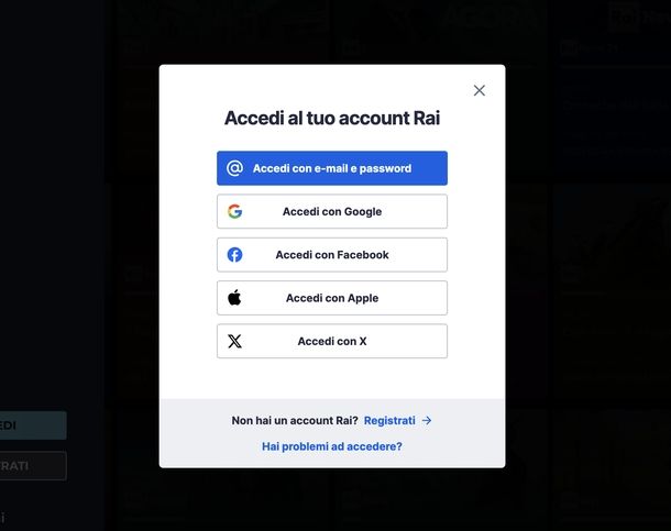 Login registrazione RaiPlay