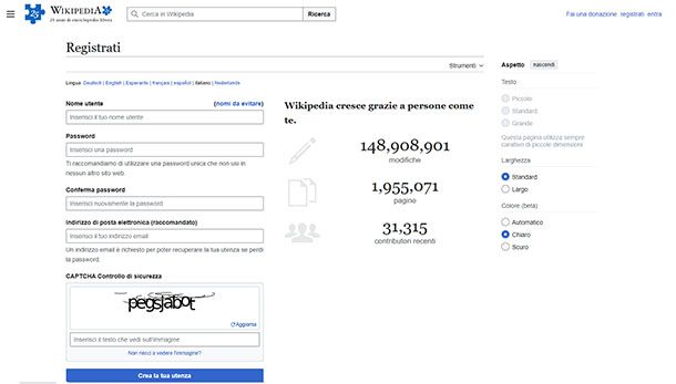 Registrazione Wikipedia