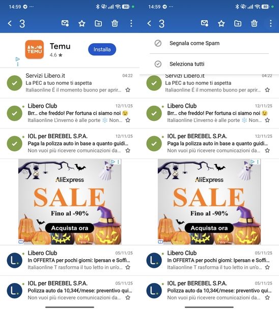 Bloccare spam su Libero Mail Android