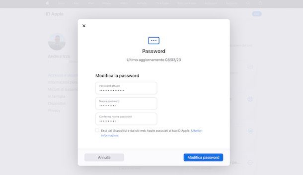 Cambiare password iCloud online