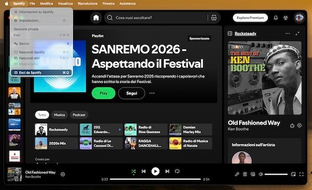 Chiudere Spotify su Mac