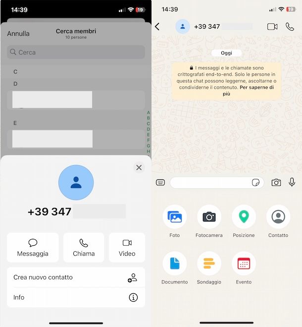 Inviare foto su WhatsApp a numero non in rubrica