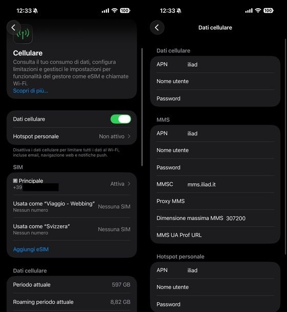 Modificare APN rete dati iPhone