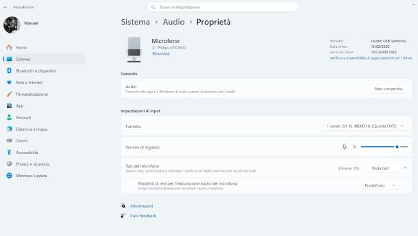 Impostazioni audio in ingresso Windows 11