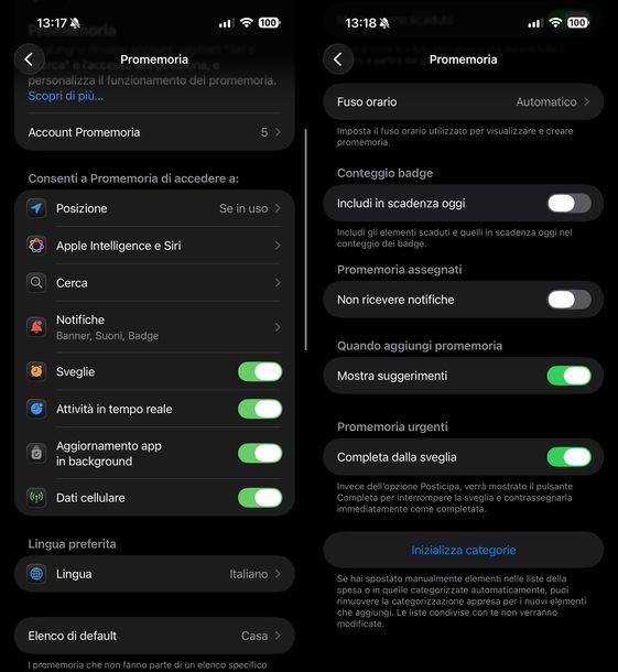 Impostare promemoria con suoneria Promemoria iOS