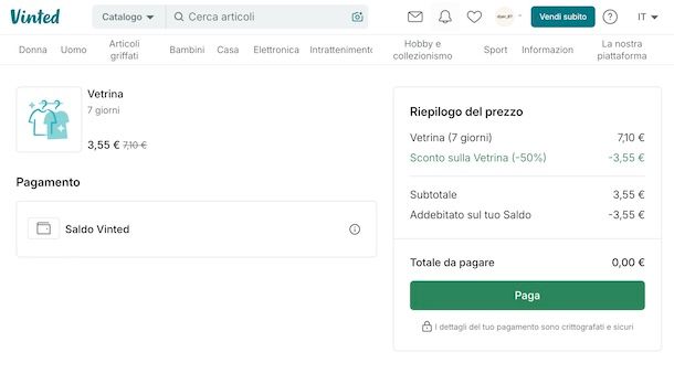 Attivare Vetrina su Vinted