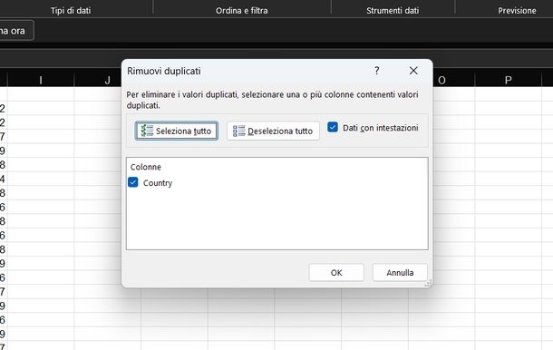 Rimuovere duplicati Excel Windows