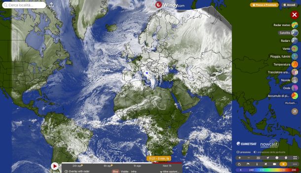 interfaccia sito Windy