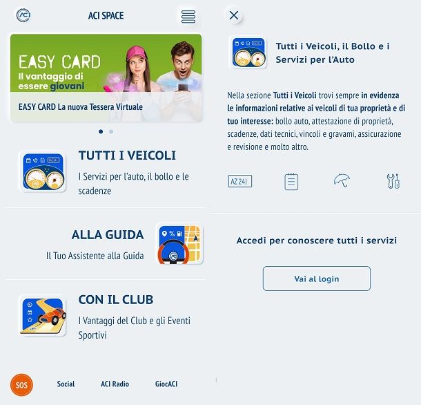 Fare visure con l'app ACI Space