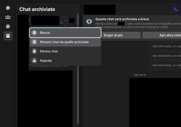 Ripristinare chat archiviate Messenger