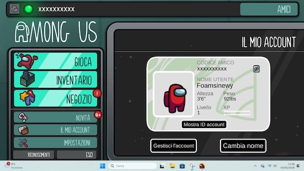 Cambiare nome Among Us su PC