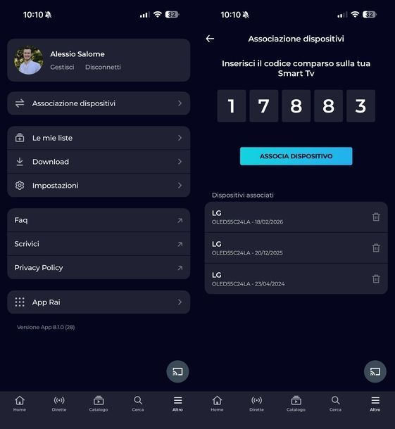 Associazione app RaiPlay Smart TV