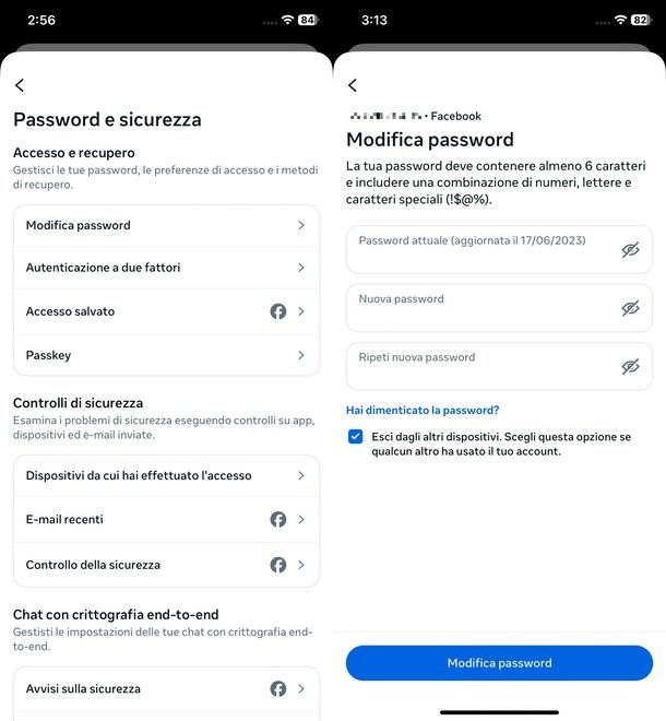 cambiare password Facebook app smartphone e tablet
