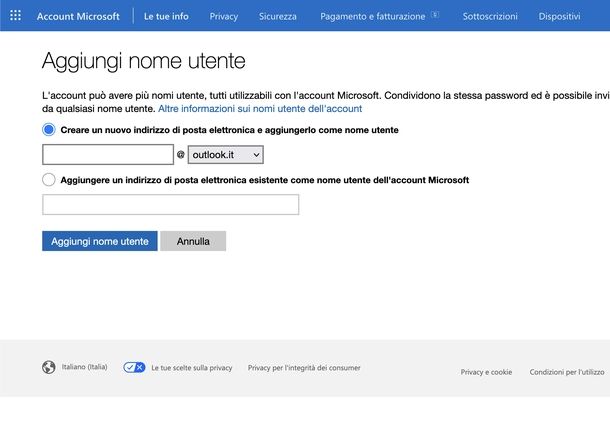 Creare alias Outlook