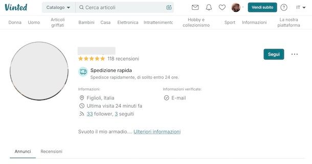 Distintivo spedizione rapida su Vinted