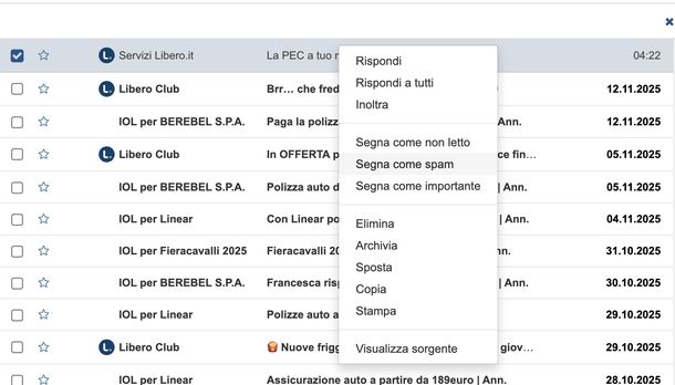 Bloccare spam su Libero Mail Web