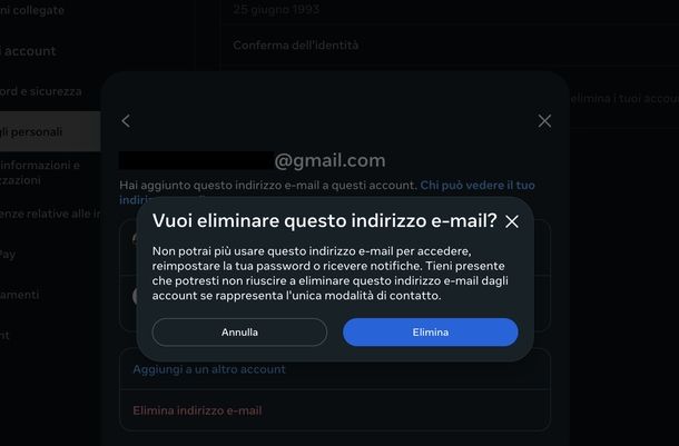 Eliminare indirizzo email memorizzato su Facebook