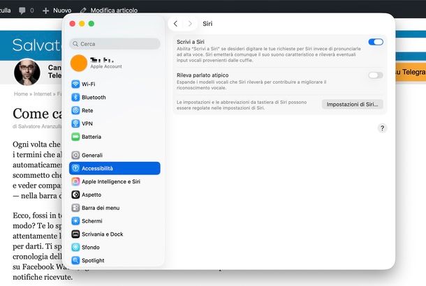 Mac Scrivi a Siri opzione Accessibilit&agrave;