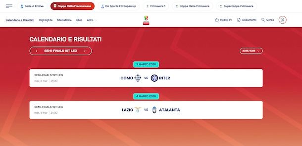 Partite di Coppa Italia