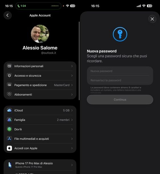 Cambiare password email iOS