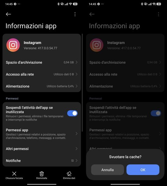 Pulire cache Instagram Android