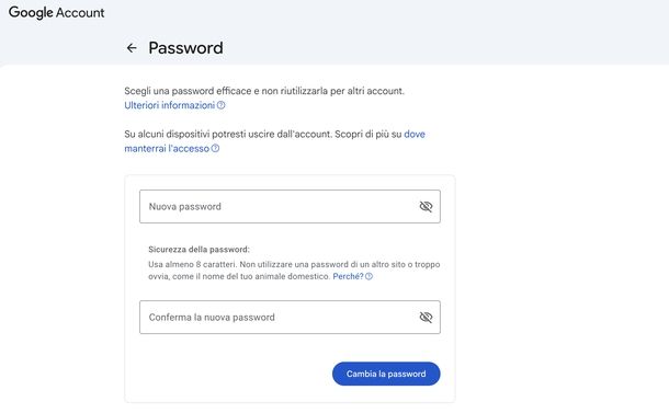 Cambiare password email Gmail