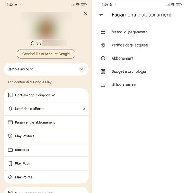 Play Store abbonamenti