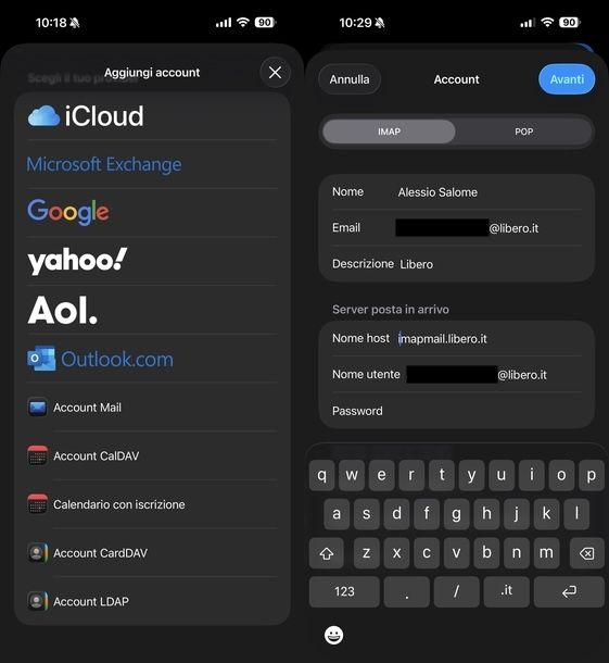 Aggiungere email Libero iPhone