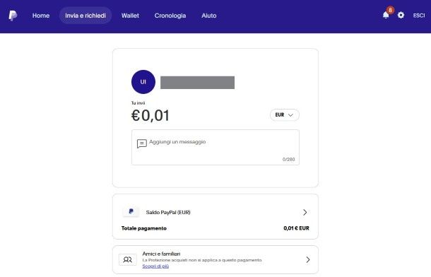 Invio denaro PayPal