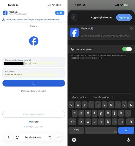 Creare webapp Facebook Safari iOS