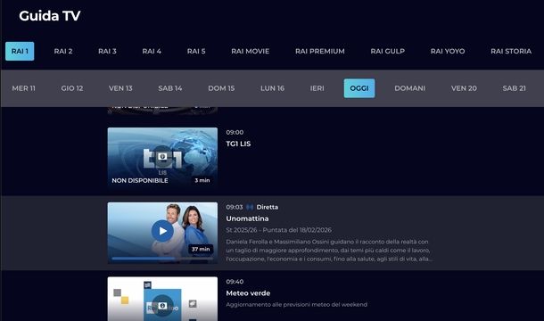Guida TV RaiPlay
