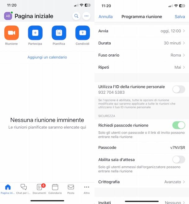 Pianificare riunione su Zoom