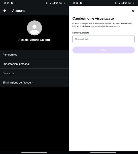 Cambiare nome email Yahoo app