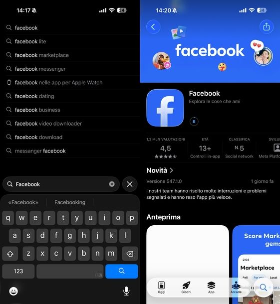 Installare app Facebook iOS