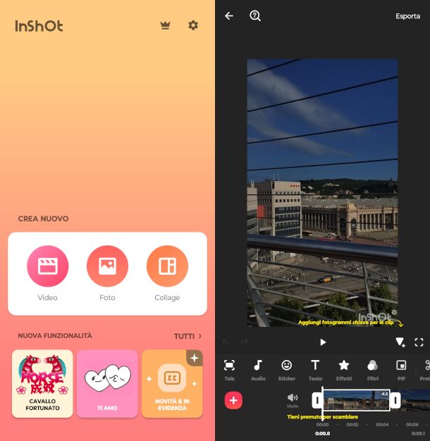 schermate app InShot