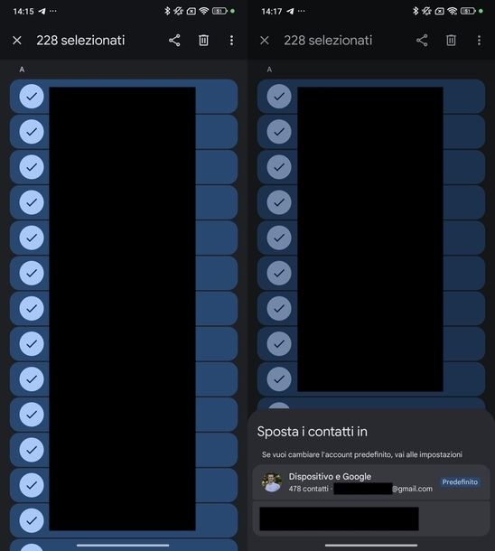 Spostare contatti memoria telefono a Gmail Android