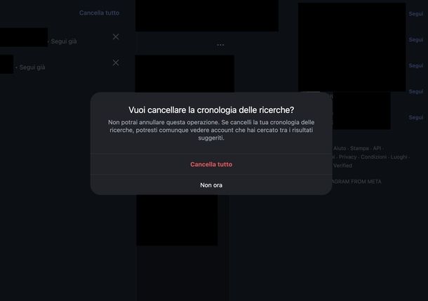 Cancellare cronologia ricerche Instagram Web