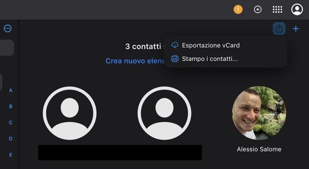 Esportare contatti iCloud Web