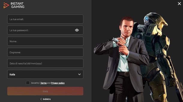 Creare account su Instant Gaming