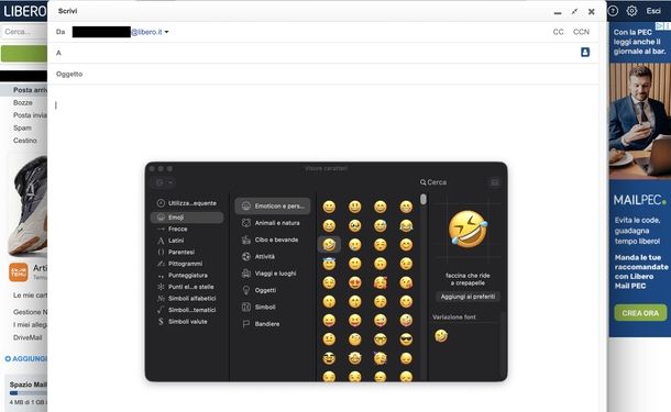 Inserire emoticon nelle mail Libero