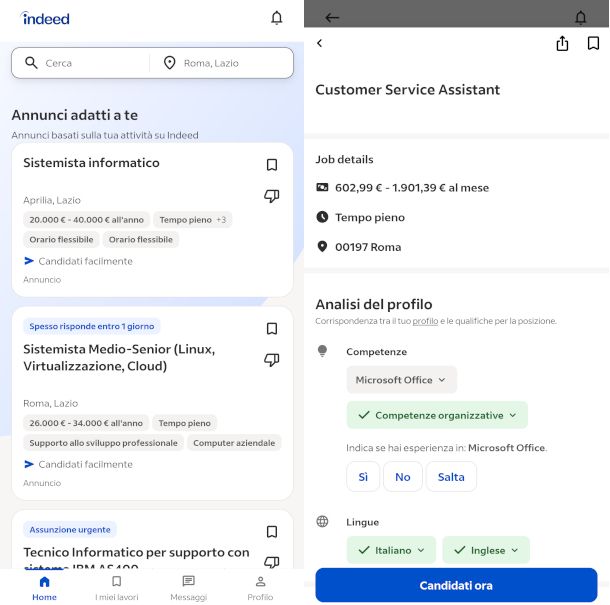 schermate app Indeed
