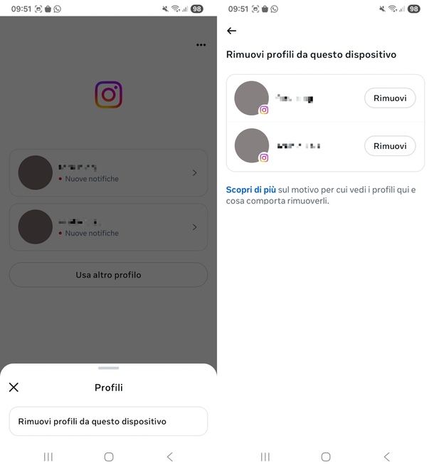 eliminare account multipli instagram login app