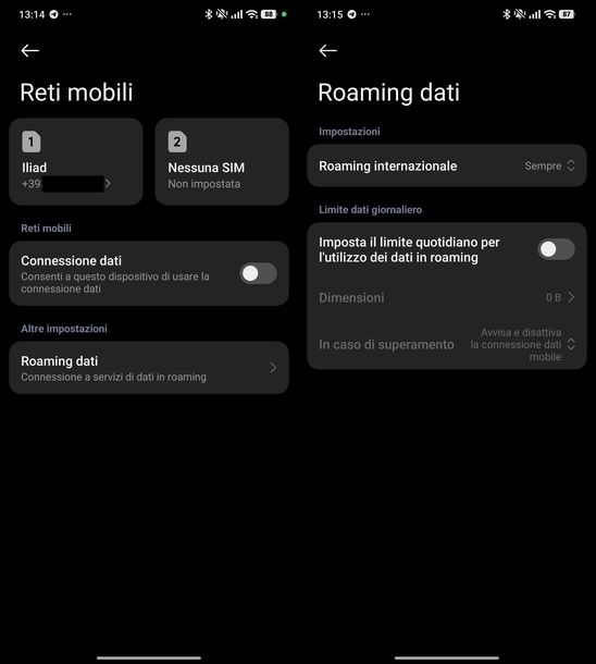 Attivare roaming smartphone Xiaomi