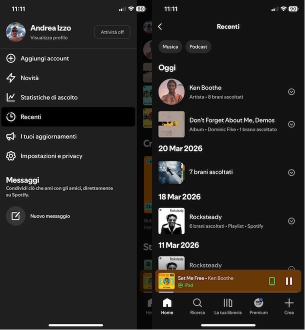 Vedere gli ultimi ascolti su Spotify