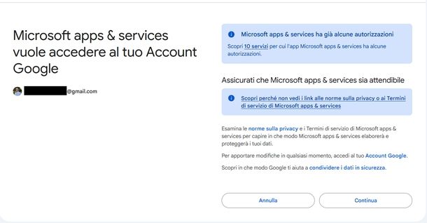 Aggiungere account Google Microsoft Outlook Windows