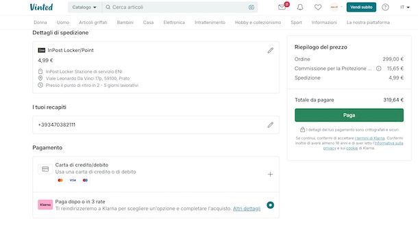 Pagare con Klarna su Vinted
