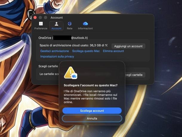 Scollegare account OneDrive macOS